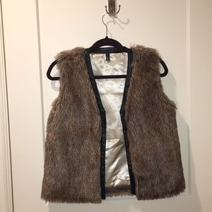 Faux Fur Vest with Black Leather Trim